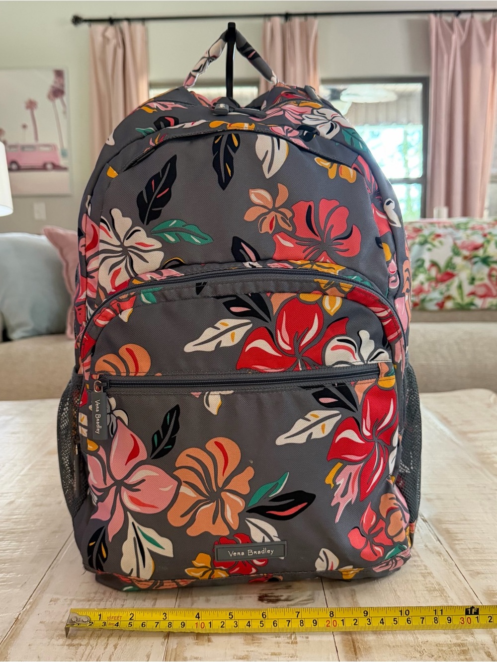 Vera Bradley Essential Large Backpack in Coastal Paradise Tropical Birds Pink
